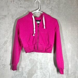 Katie J NYC Dylan Cropped Zip Hoodie Juniors  Girls L Hot Pink Comfy Trendy Luxe